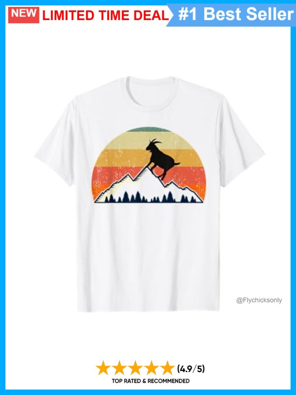 Retro Goat Mountain Sunset Farm Animal Lover Graphic Tee